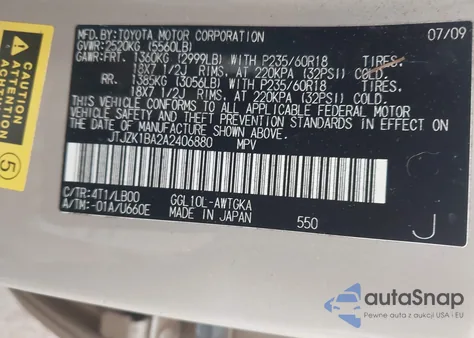 2010 Lexus Rx 350 z USA, uszkodzony, nr VIN JTJZK1BA2A2406880